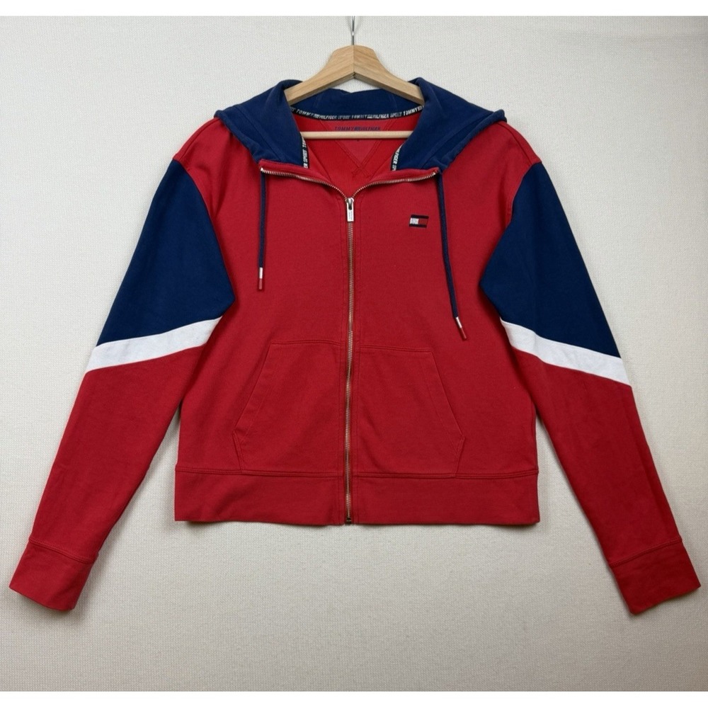 Tommy Hilfiger Sport Womens Hoodie Size M Sweatshirt Full Zip Colorblock Red